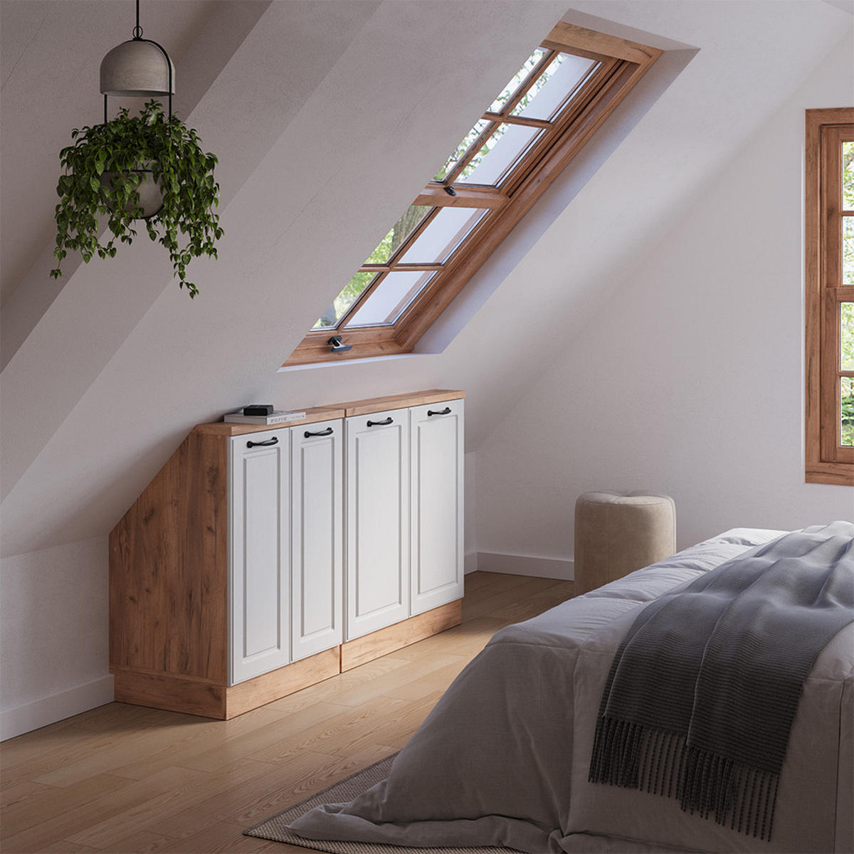 DACHSCHRÄGENSCHRANK-SET Rion Weiß Landhaus/Goldkraft Eiche 2er Set - Honigeiche/Weiß, Holzwerkstoff (140/81.6/46cm) - Vicco