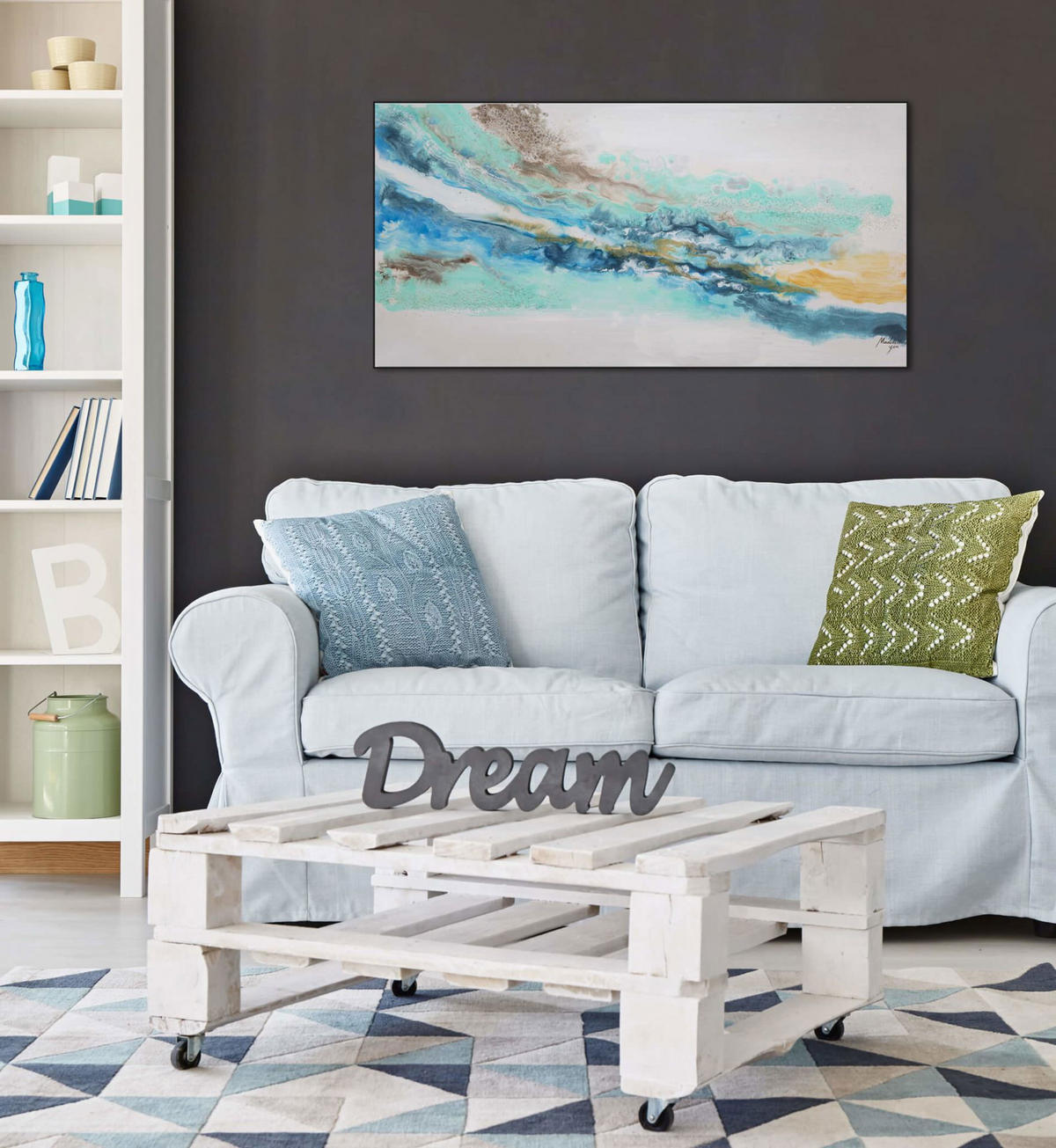 ÖLGEMÄLDE 120/60 cm - Blau/Weiß, Holz/Textil (1.74/60cm) - KUNSTLOFT