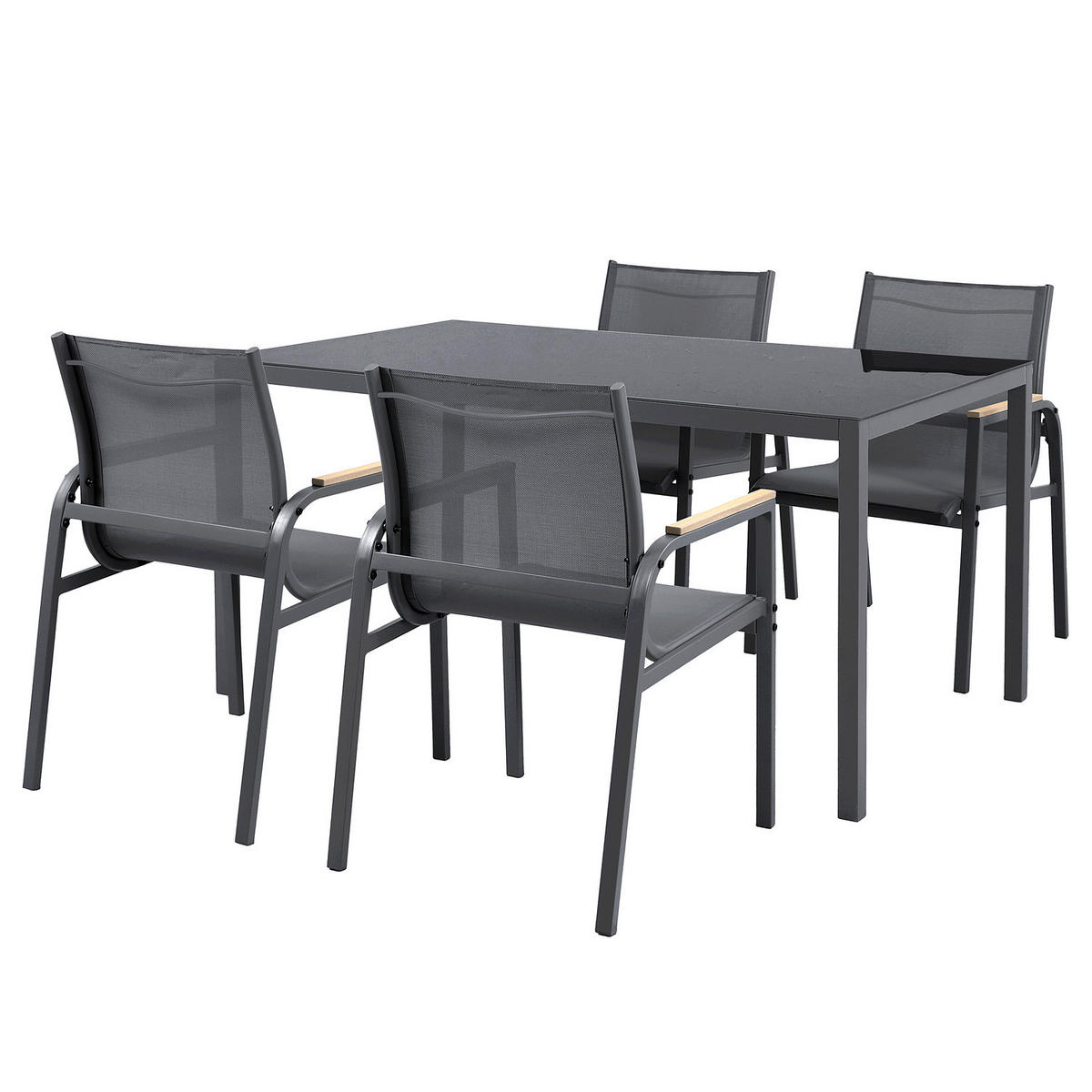 GARTENESSGRUPPE - 5-teilig - Stahl / Glas / Olefin - Anthrazit, Glas/Textil - home24