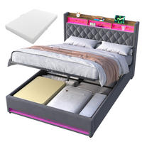 POLSTERBETT 160/200 cm mit Matratze und Bettkasten Boxspringbett mit Steckdose und LED-Licht, in Grau - Grau, Holzwerkstoff/Textil (160/200cm) - STILVORA