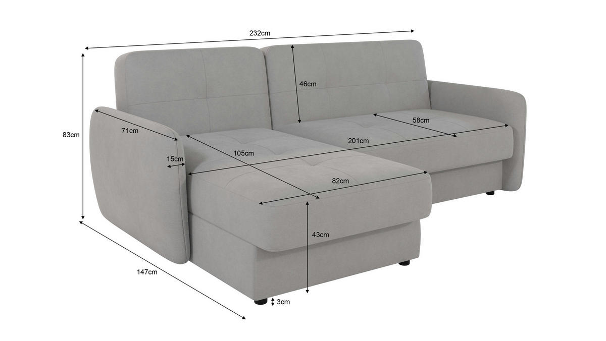 ECKSOFA Lupo Silber Mikrofaser - Silberfarben/Schwarz, Holz/Kunststoff (232/147cm) - S-Style Möbel