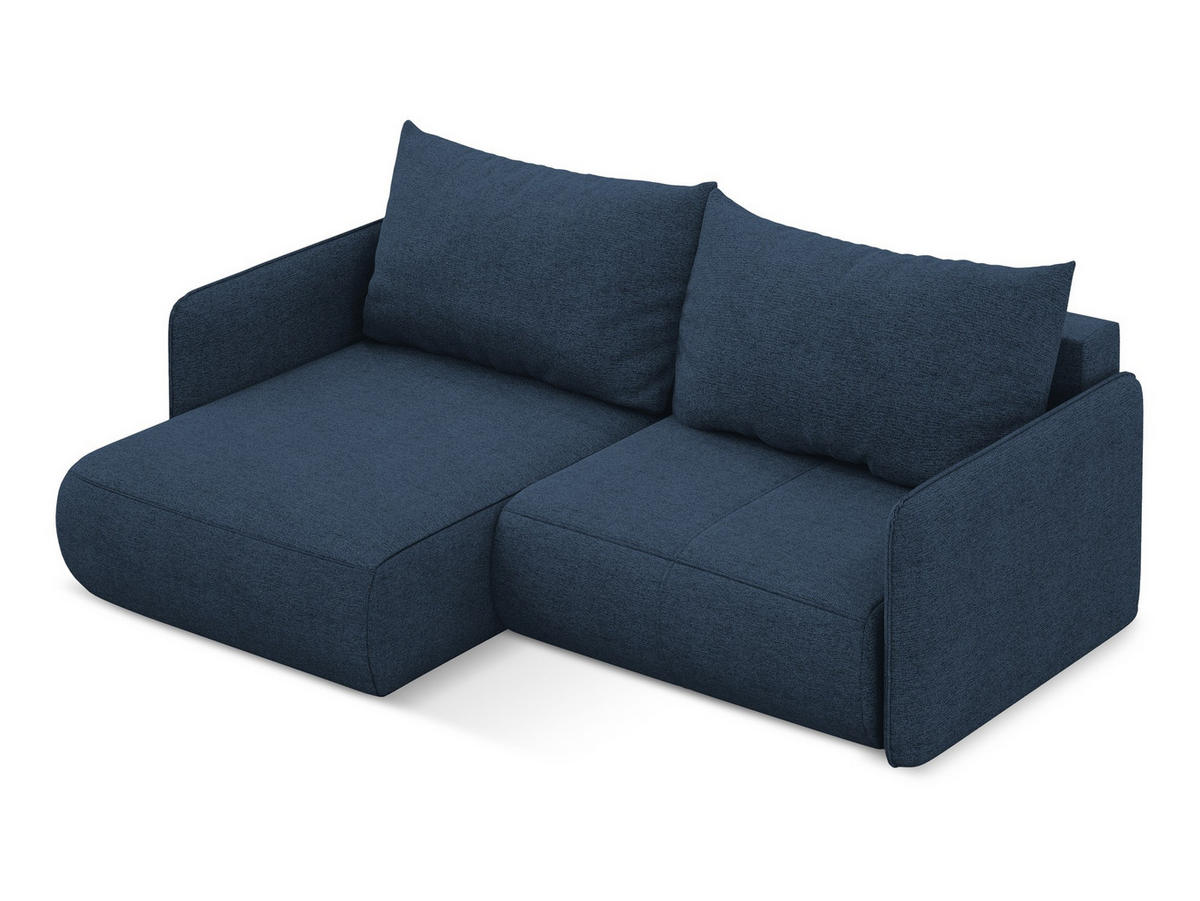 ECKSOFA mit Schlaffunktion Chenille Stoff Blau - Blau/Schwarz, Kunststoff/Textil (148/207cm) - Makamii