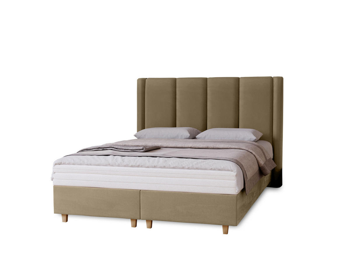 POLSTERBETT Bella, 160x200, Beige, Velourstoff, Doppelbett mit Matratze - Beige, Holz/Kunststoff (160/200cm) - Marpur