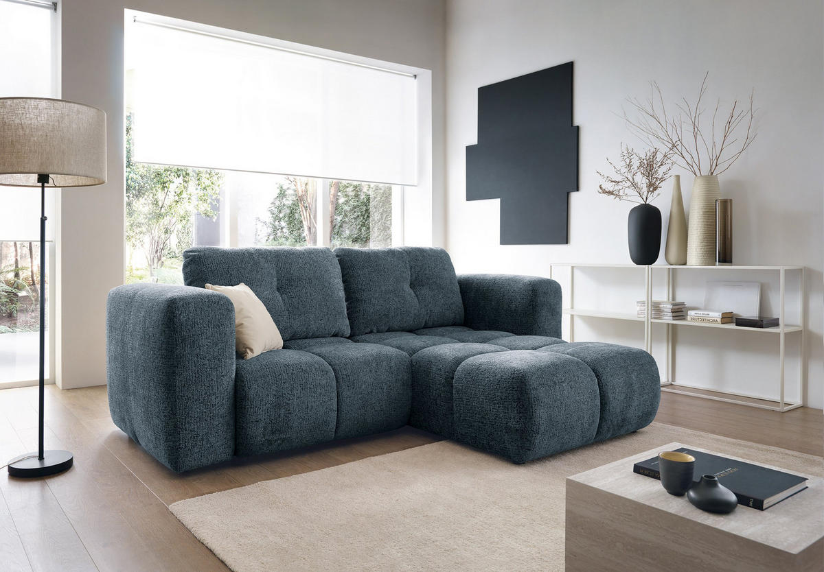 ECKSOFA ARTE 01 Dunkelblau Chenille mit Schlaffunktion - Dunkelblau, Holz (245/177cm) - MASSENO