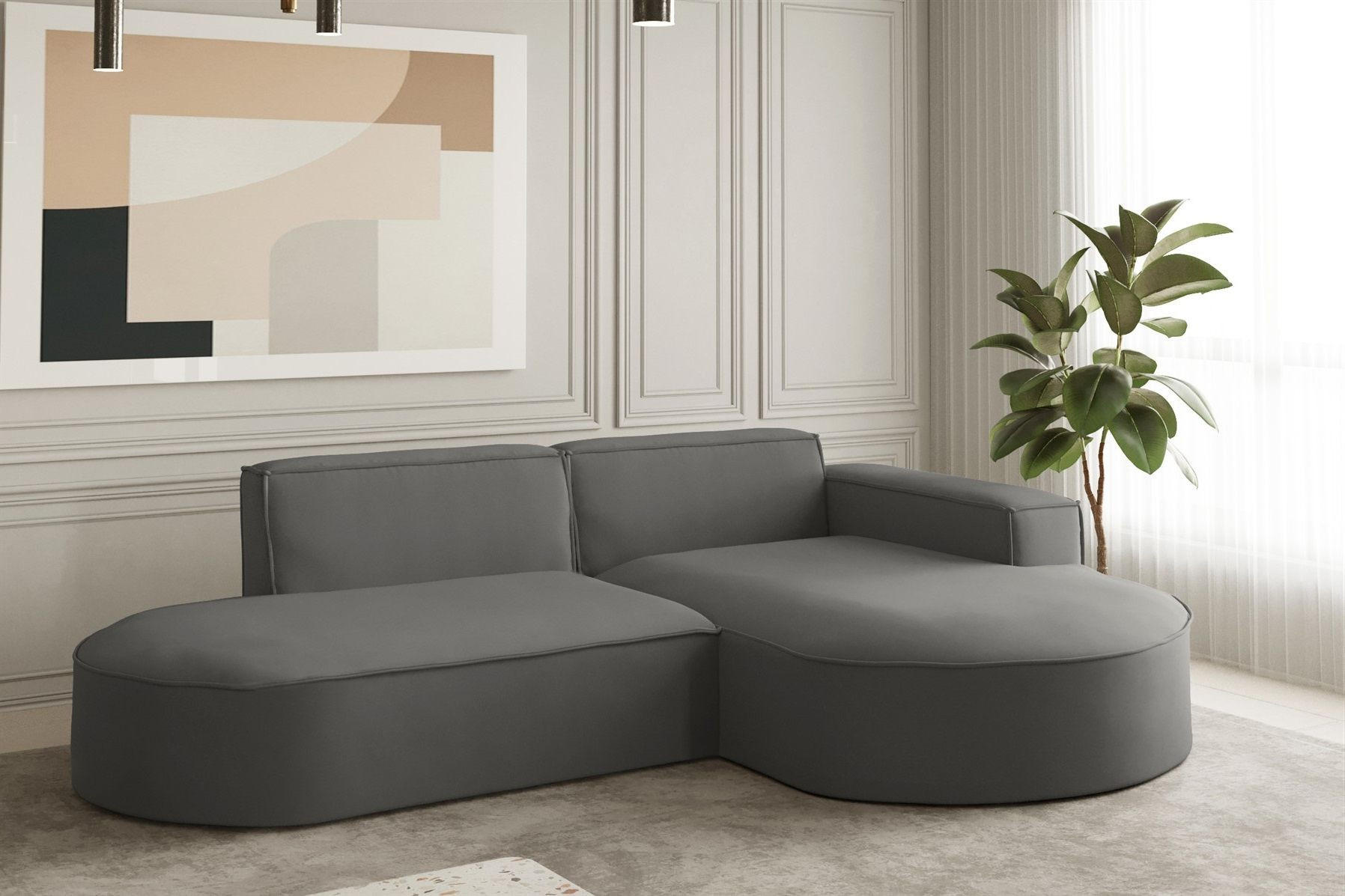 ECKSOFA Palma Xs Ottomane Opera Velvet - Anthrazit, Holzwerkstoff/Textil (236/165cm) - Fun Möbel