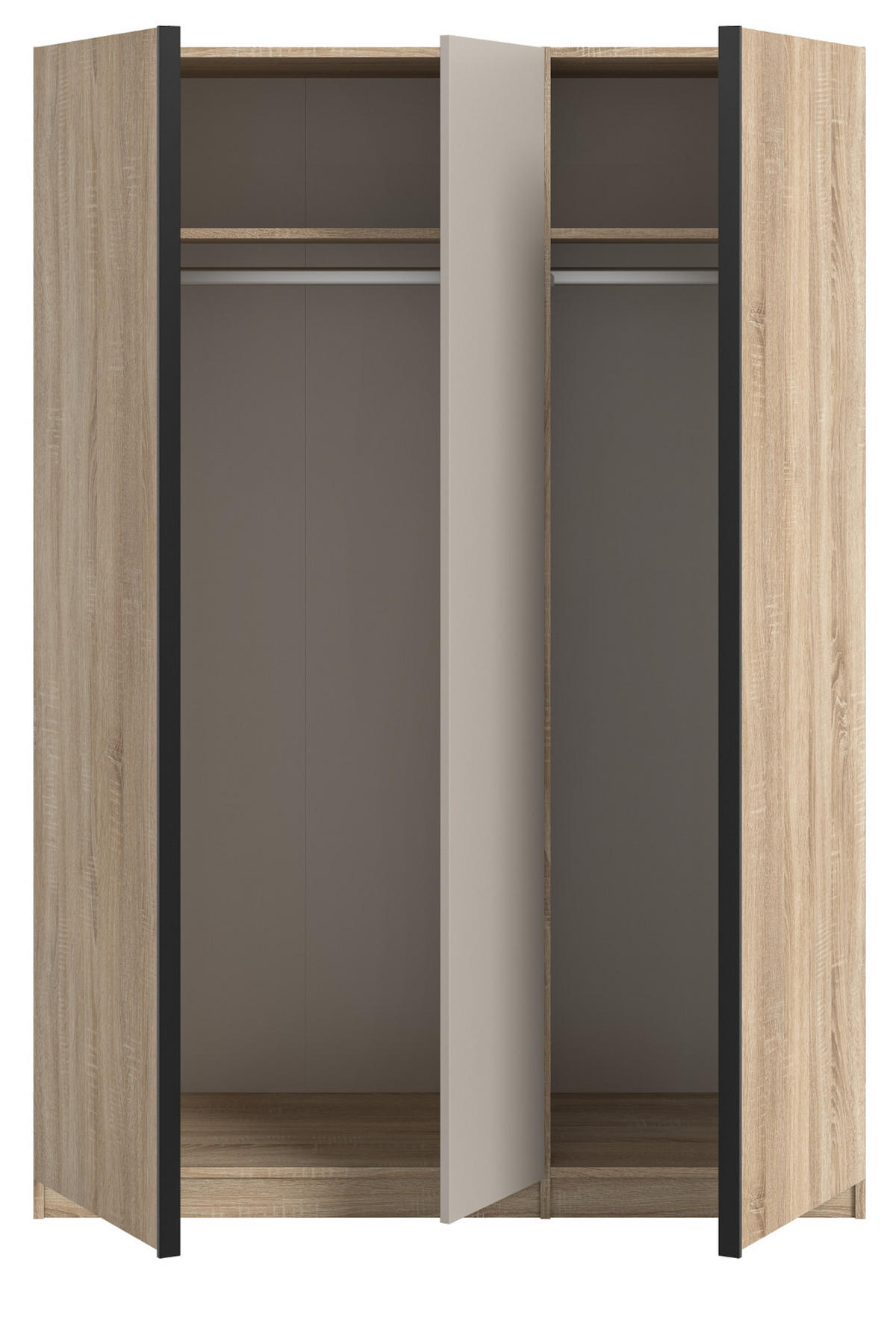 KLEIDERSCHRANK Eiche Sonoma, Kaschmir 3-türig 130 x 183 cm, Drehtürenschrank inklusive Kleiderstangen - Kaschmir/Eichefarben, Holzwerkstoff/Kunststoff (130/183/53cm) - Inn.Furn