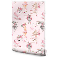 VLIESTAPETE Katzen und Hasen als Ballerinas – Rosa, Weiß – 50x1000 cm - Rosa/Weiß, Papier (50/1000cm) - Muralo