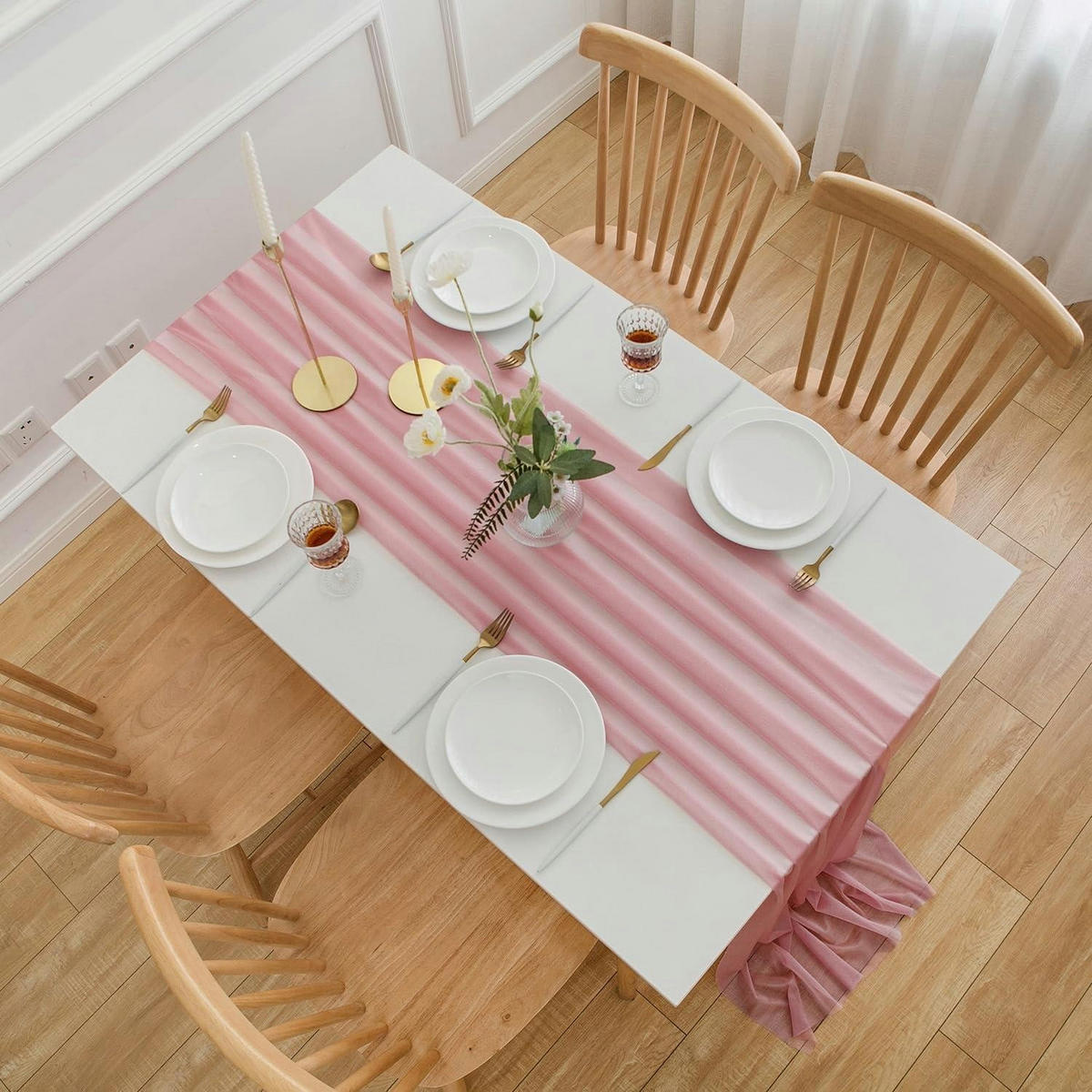 TISCHLÄUFER Chiffon Altrosa 70 x 300 cm - Rosa, Textil (75/3/1.5cm)