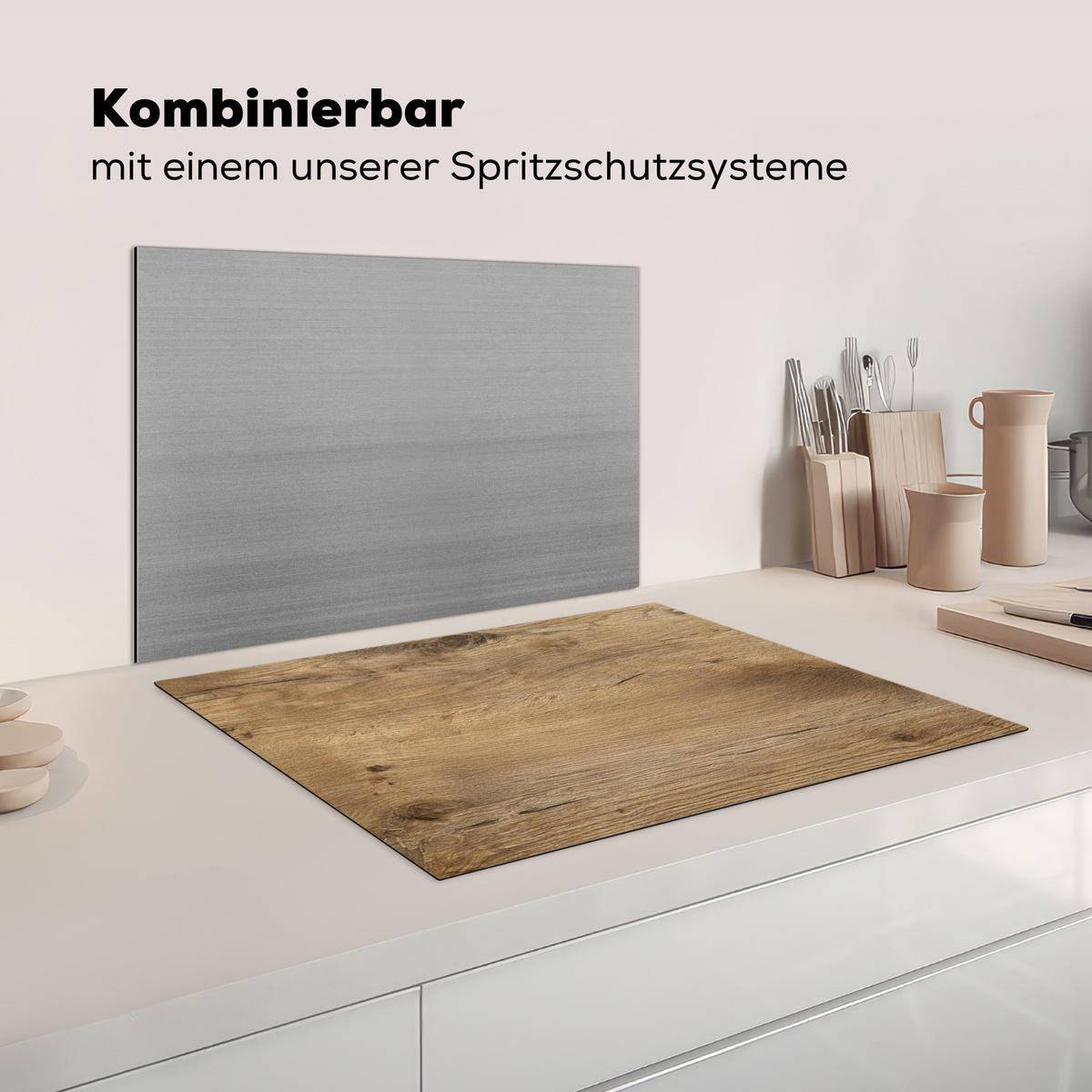 KRYT NA INDUKČNÍ DESKU Dřevo - hnědé - vzhled dřeva 71x52 cm - barva dubu, plast (71/52/0.2cm) - MuchoWow