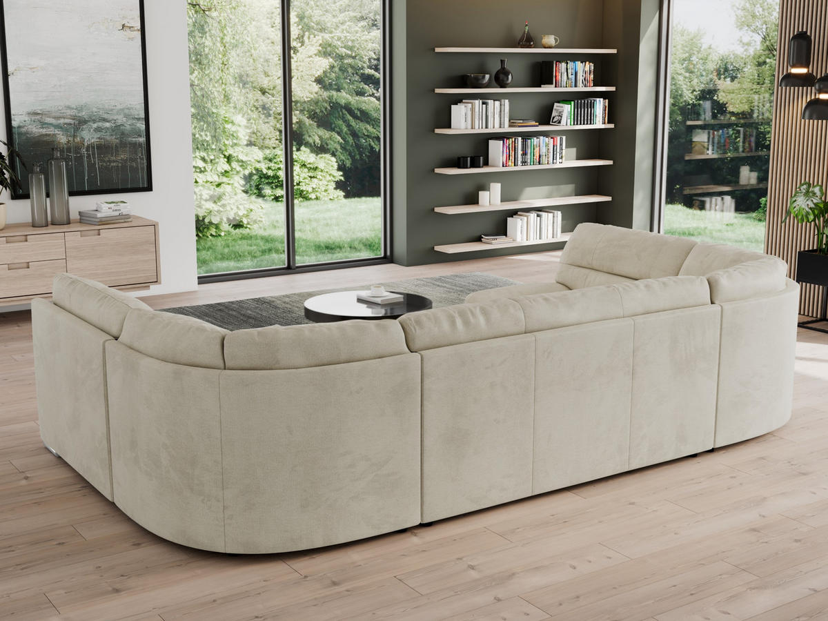 WOHNLANDSCHAFT MORBIDO U Beige Velvet - Beige/Silberfarben, Textil/Metall (340/93/206cm) - MKS