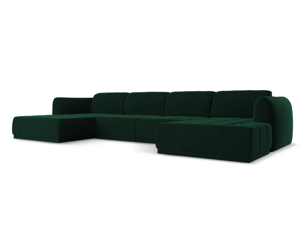 WOHNLANDSCHAFT Samt Stoff Grün - Dunkelgrün/Schwarz, Kunststoff/Textil (370/74/170cm) - Makamii