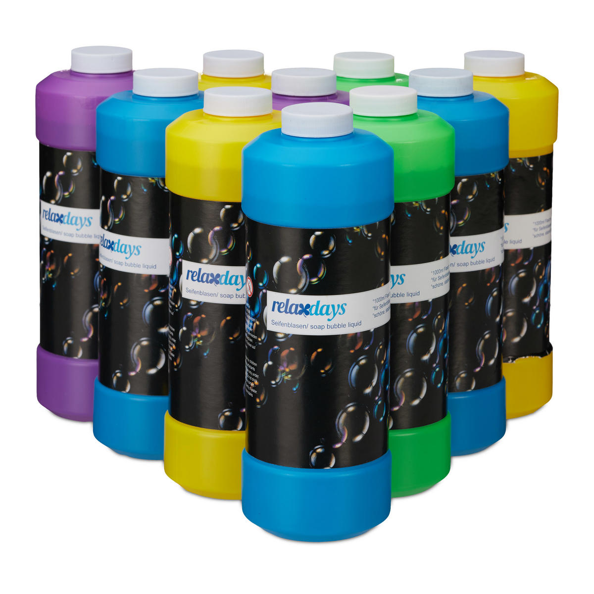 SEIFENBLASENFLÜSSIGKEIT 1l - Multicolor, Kunststoff (8/23.5/8cm) - Relaxdays