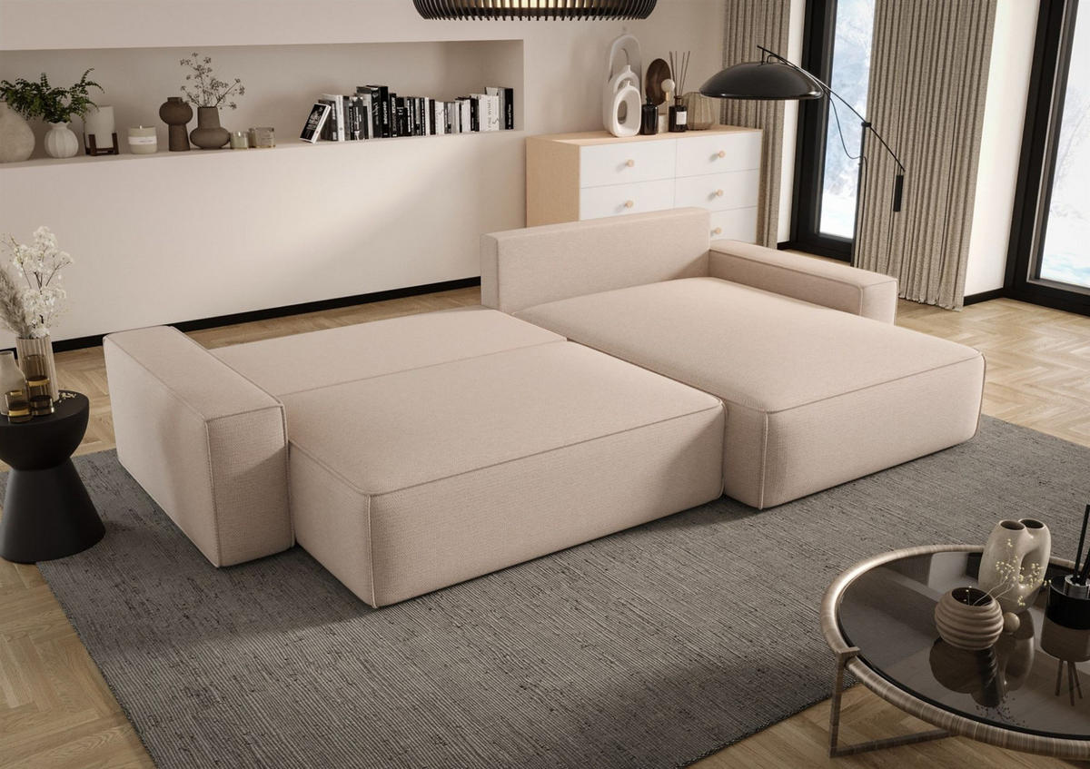 ECKSOFA Walken Mit Schlaffunktion - Hellbraun, Holzwerkstoff/Textil (280/185cm) - Fun Möbel