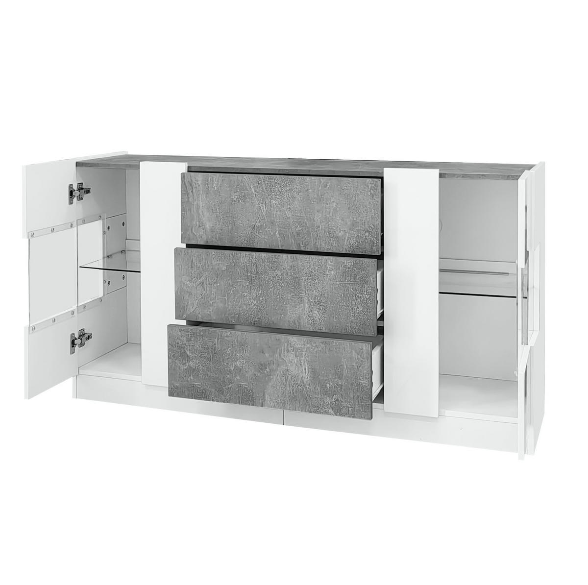 SIDEBOARD 140/35/75 cm weiß Marmorlook aus MDF mit LED - Weiß, Holzwerkstoff (140/75/35cm) - OKWISH