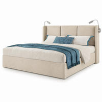 POLSTERBETT 160/200 cm Beige mit Bettkasten, Stauraumbett mit Hydraulik, Leselampen, Lattenrost und gepolstertem Kopfteil - Beige, Holz/Metall (160/200cm) - Joyfair