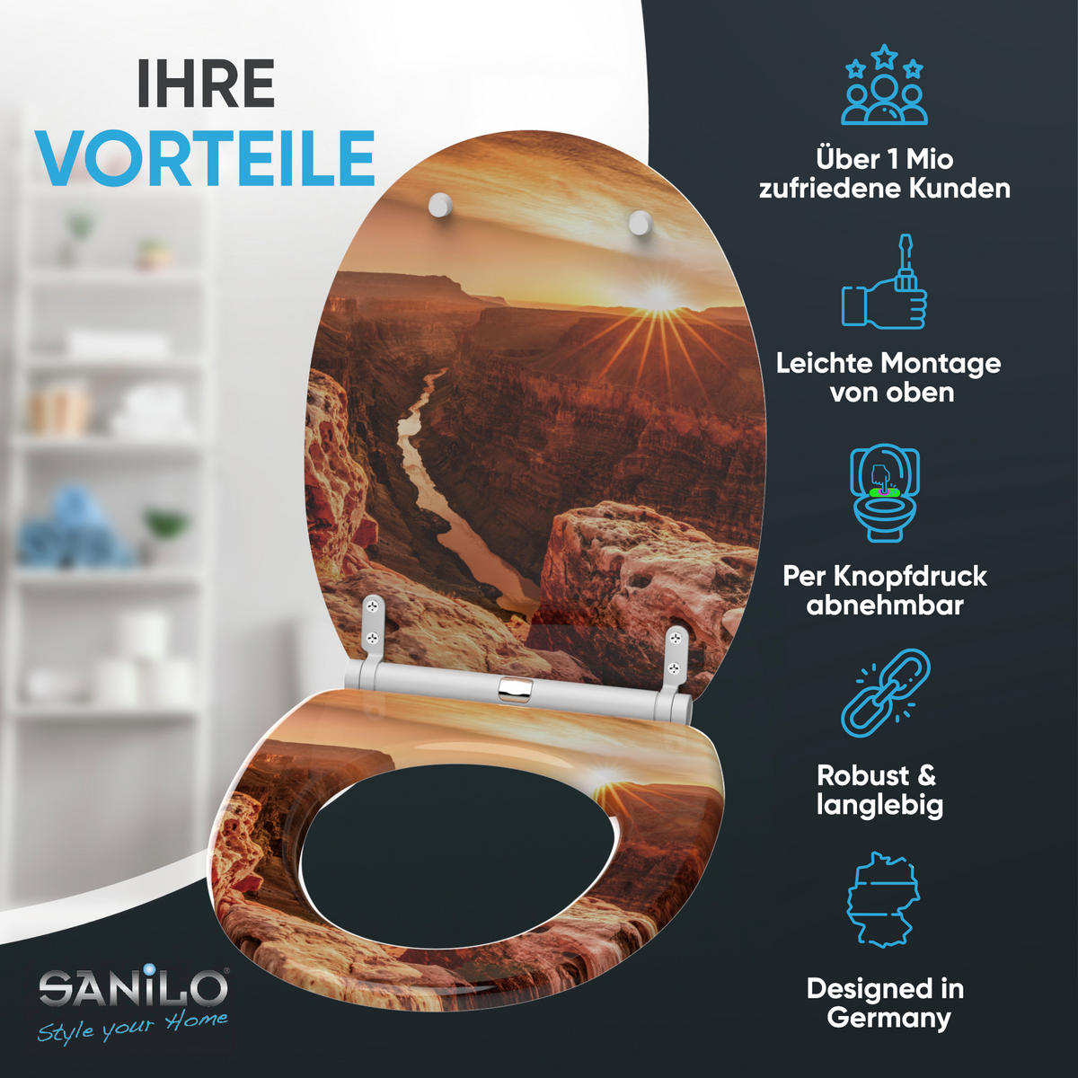 WC-SITZ mit Absenkautomatik & Top Fix Grand Canyon - Orange, Holzwerkstoff (37.7/5.5/48cm) - Sanilo