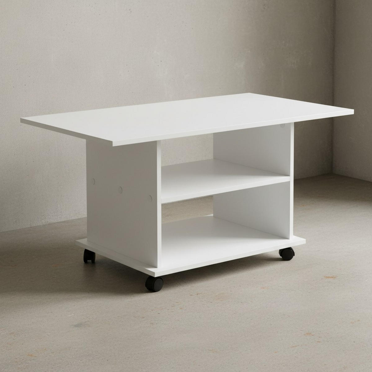 COUCHTISCH mit zwei Ablageflächen, Rollen und Melaminharzbeschichtung, Weiß 95x54x51 cm - Schwarz/Weiß, Holz (54/95/51cm) - KADIMA DESIGN