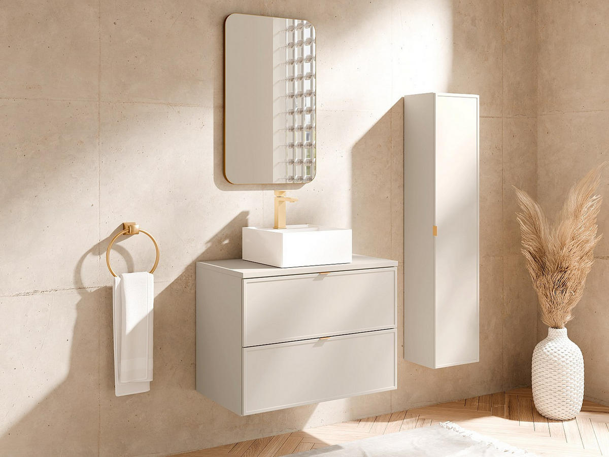 BADMÖBEL-SET - 80 x 45 - holz - beige Ondil - Weiß, Holz (80/60/45cm) - Vente-Unique