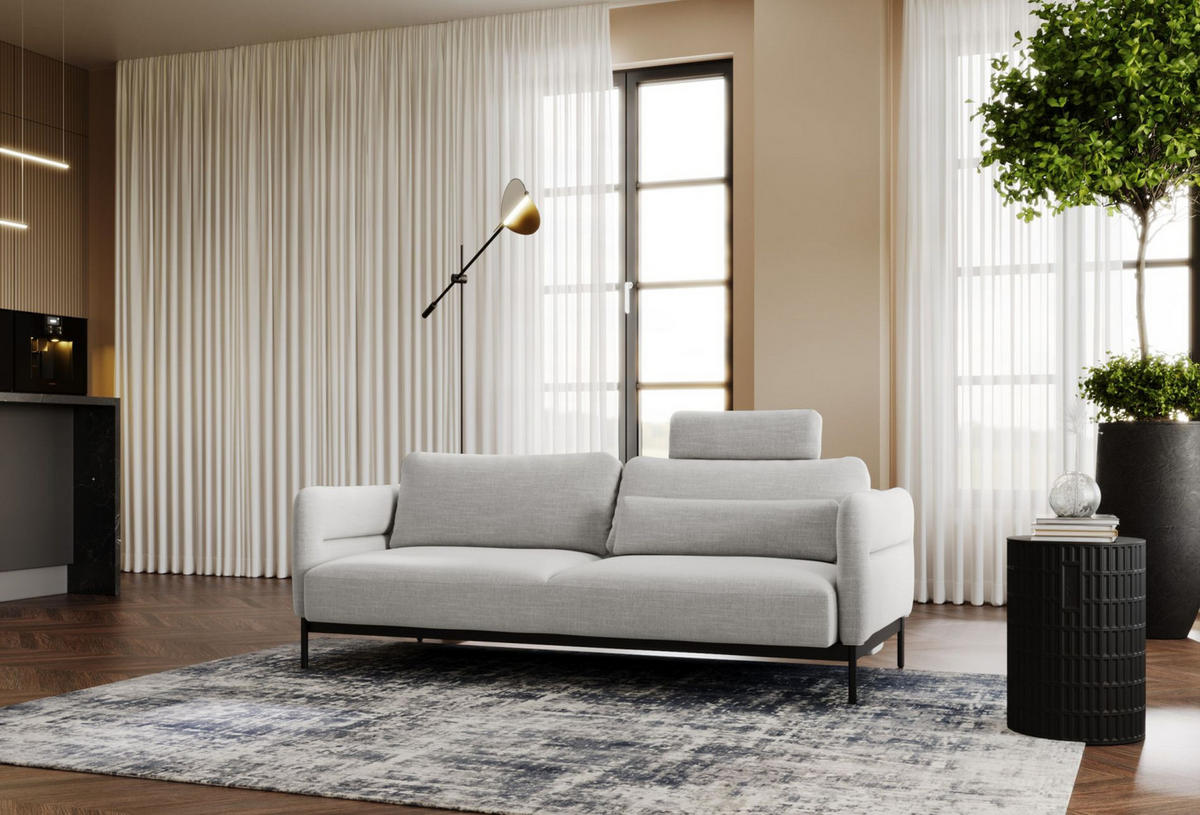 3-SITZER-SOFA Solianero Hellgrau 223 cm - Hellgrau/Schwarz, Textil/Metall (223/95/96cm) - Selsey