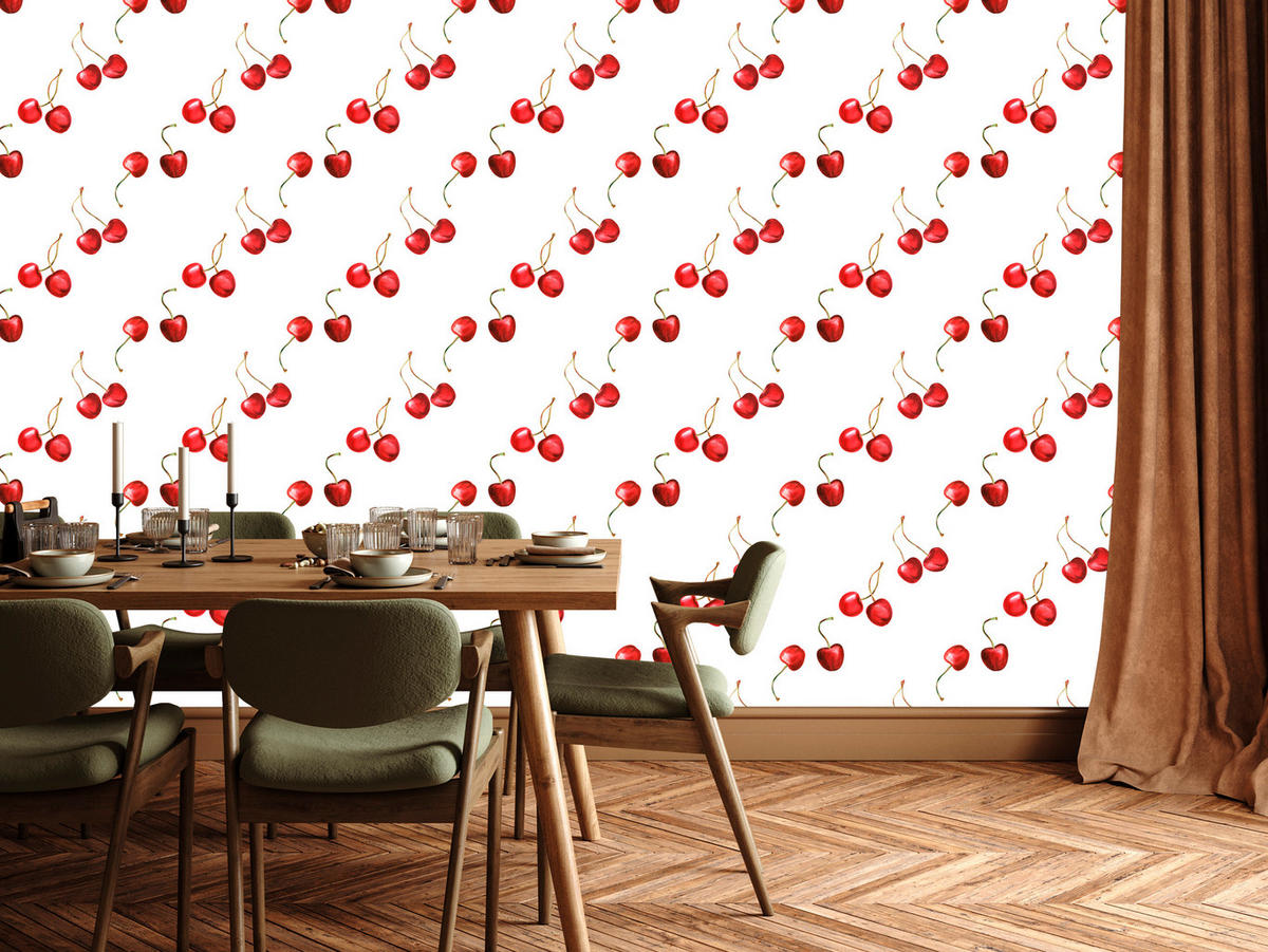 VLIESTAPETE Kirschen – Rot, Weiß – 50x1000 cm - Rot/Weiß, Papier (50/1000cm) - Muralo