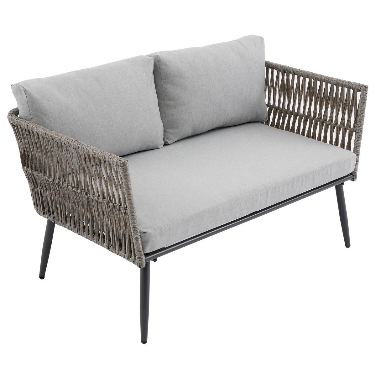GARTENLOUNGE-SET 99/54/42 cm grau aus Polyester mit Glastisch und PE-Seilgeflecht - Grau, Textil - OKWISH
