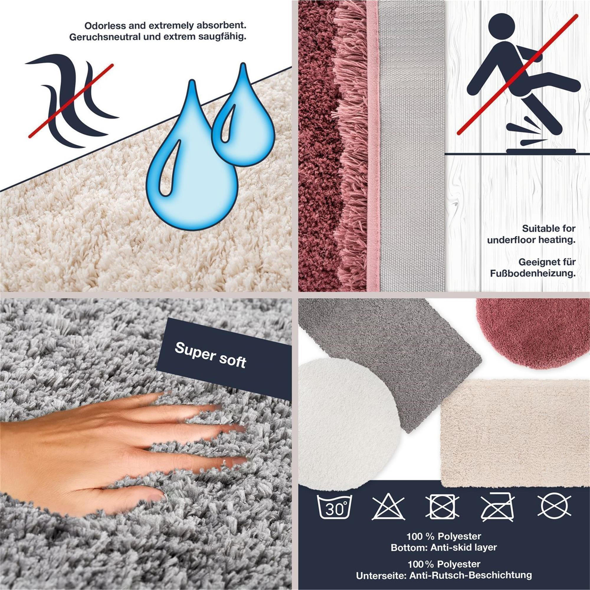 Thumbnail - WohnDirect Badezimmerteppich, Altrosa, Textil, Rund, 70x70 cm, Oeko-Tex® Standard 100, Badtextilien, Badematten