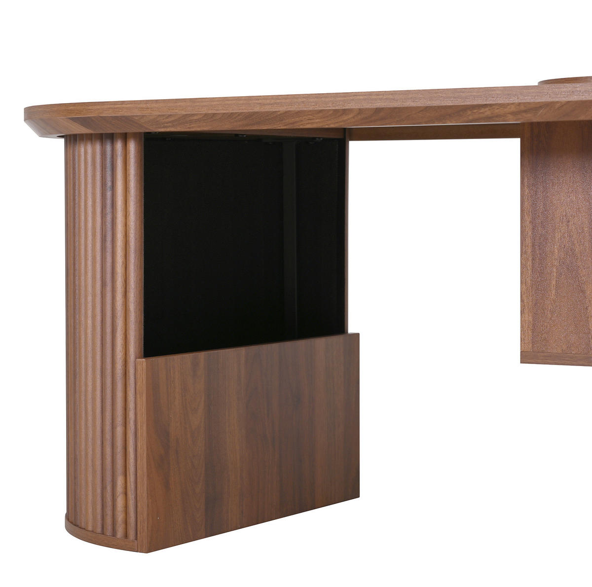 OVÁLNÝ konferenční stolek 105/50/46,5 cm ořechový z MDF s úložným prostorem a zaoblenými hranami - ořechová, kompozitní dřevo (105/50/46.5cm) - OKWISH