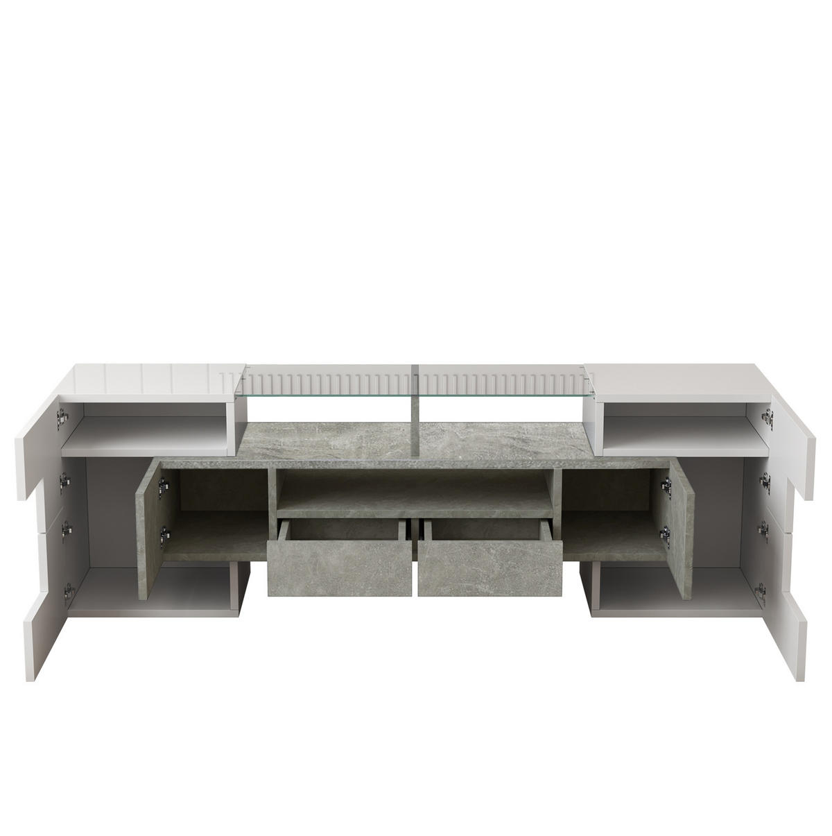 TV-LOWBOARD aus Holzwerkstoff 145x30x51 cm Weiß/Beton mit LED-Beleuchtung und viel Stauraum - Weiß, Holzwerkstoff (145/51/30cm) - Modfu