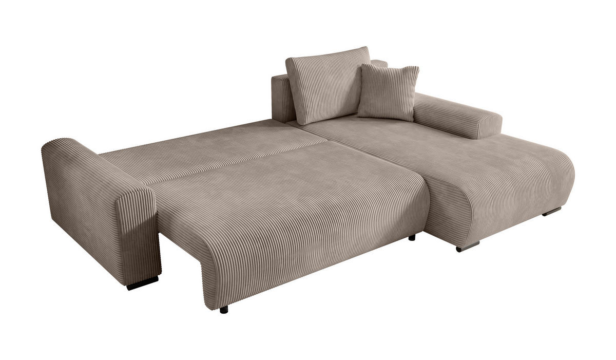 ECKSOFA Nelly mit Bettkasten und Schlaffunktion, Cordstoff in L-Form - Beige, Textil (270/185cm)
