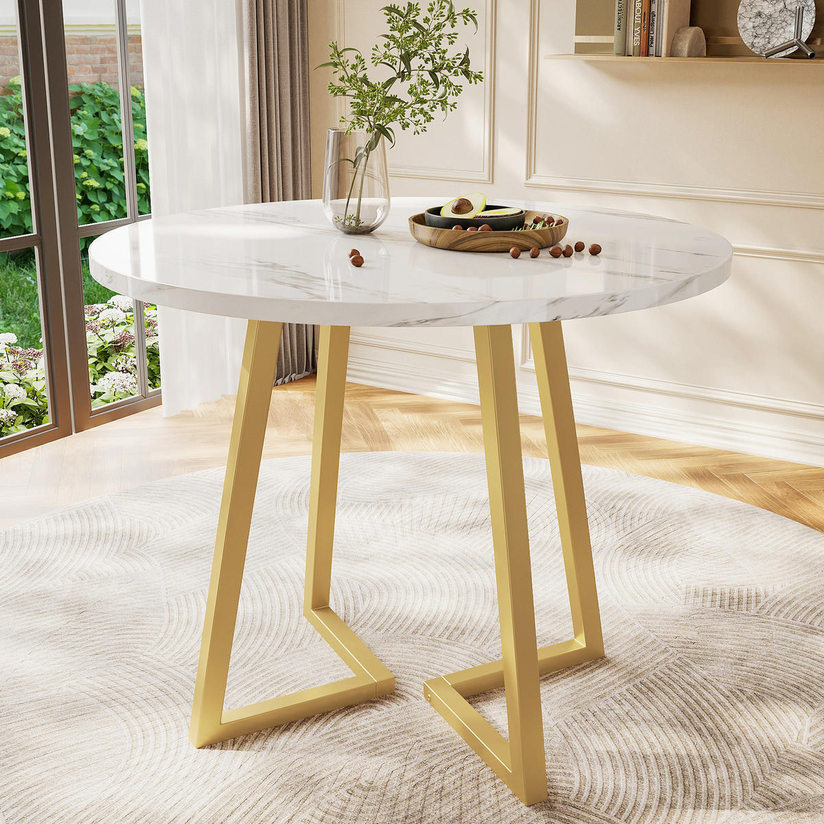 ESSTISCH 80/75 cm Weiß aus MDF und Metall mit Marmormuster - Weiß, Holzwerkstoff (80/80/75cm) - OKMYHOME
