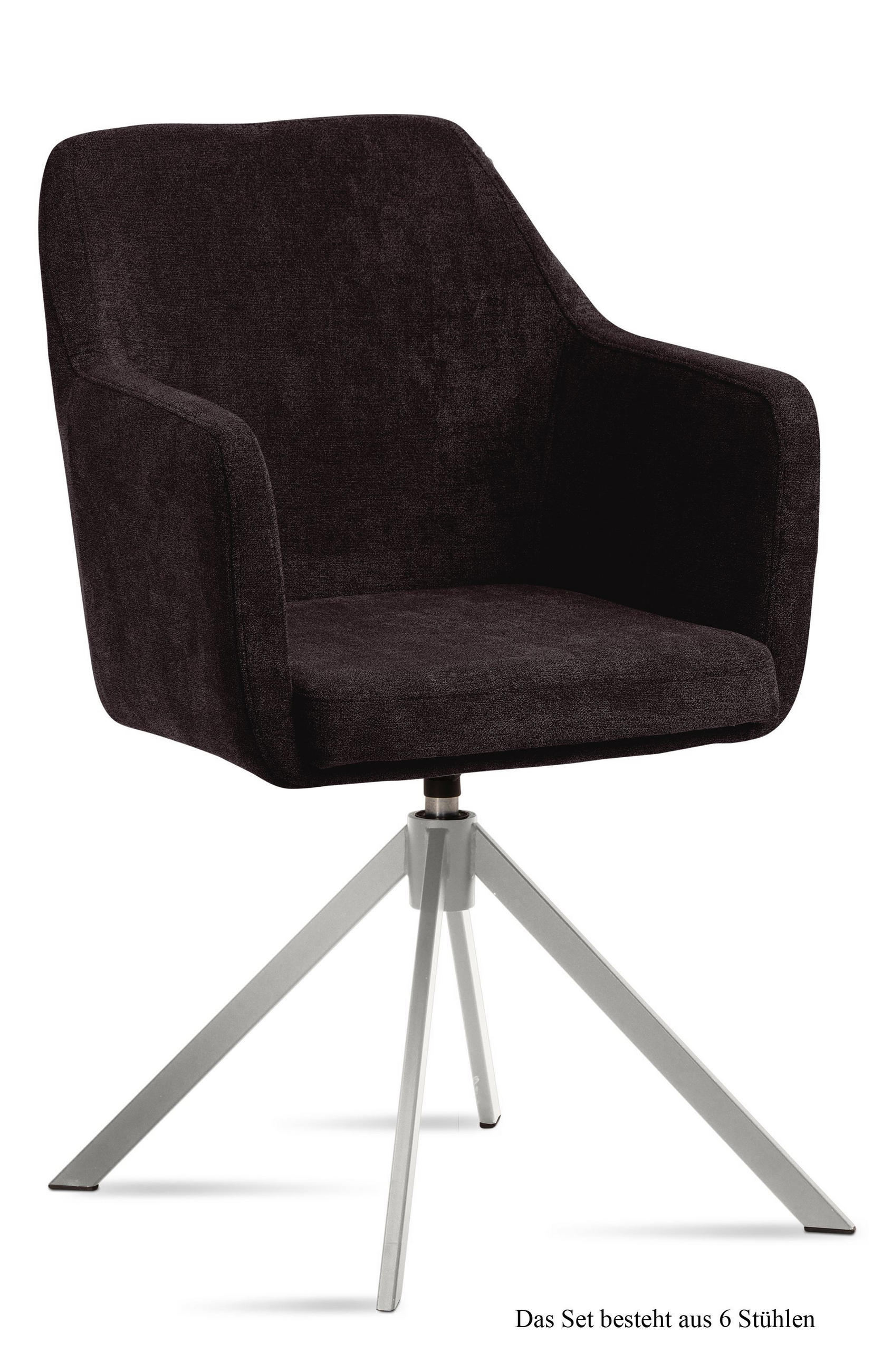 ARMLEHNSTUHL drehbar (6er-Set) Duscha 57x87x60 Edelstahl/Espresso - Edelstahlfarben/Dunkelbraun, Kunststoff (60/87/57cm) - 58aufmkessel