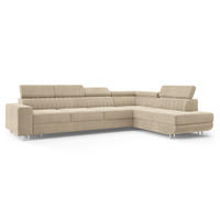 ECKSOFA HESTION Creme Velours-Stoff mit Schlaffunktion - Creme, Holz (332/190cm) - MASSENO