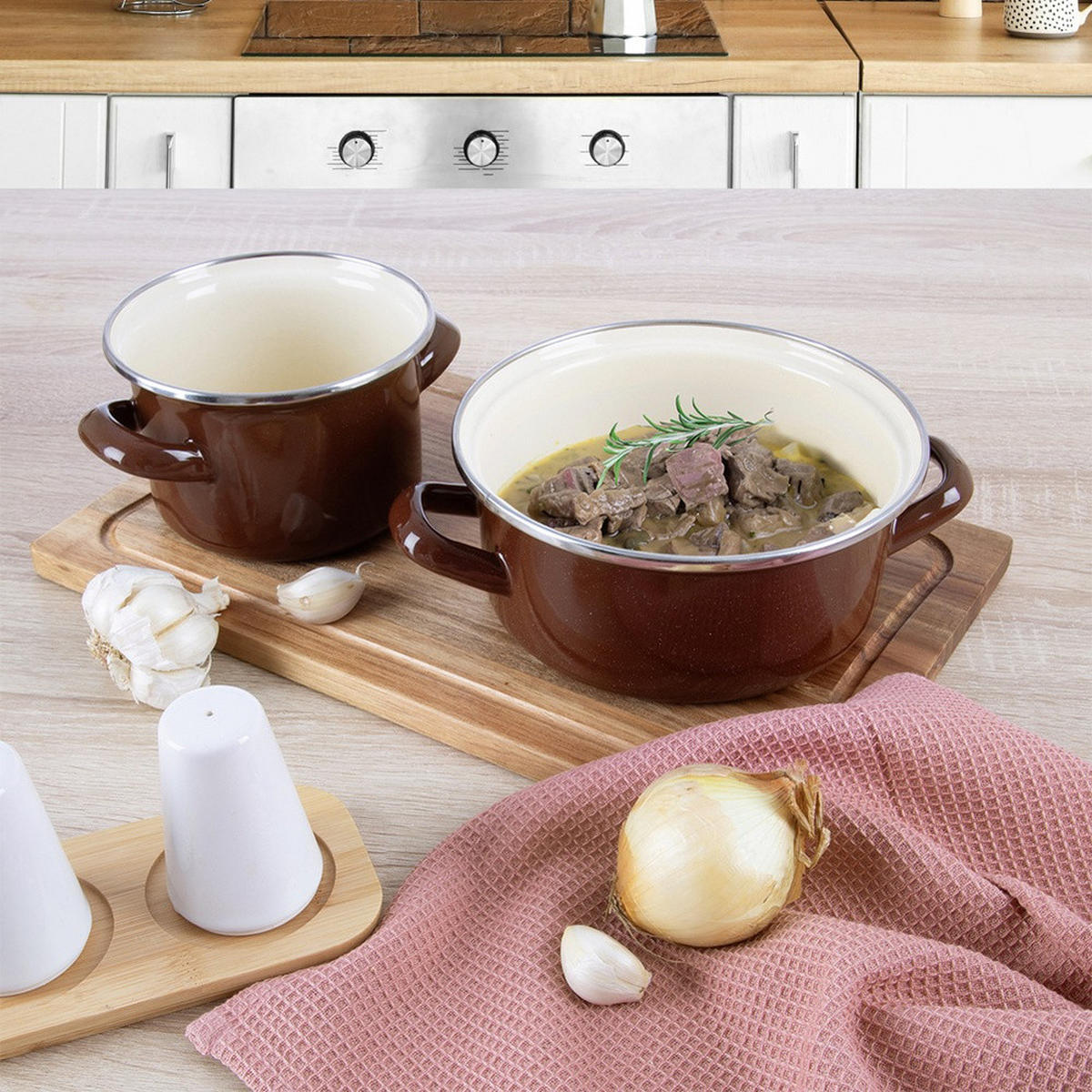 EMAILLIERTOPF Brown mit Griffen braun - Braun, Metall (16cm) - Orion 