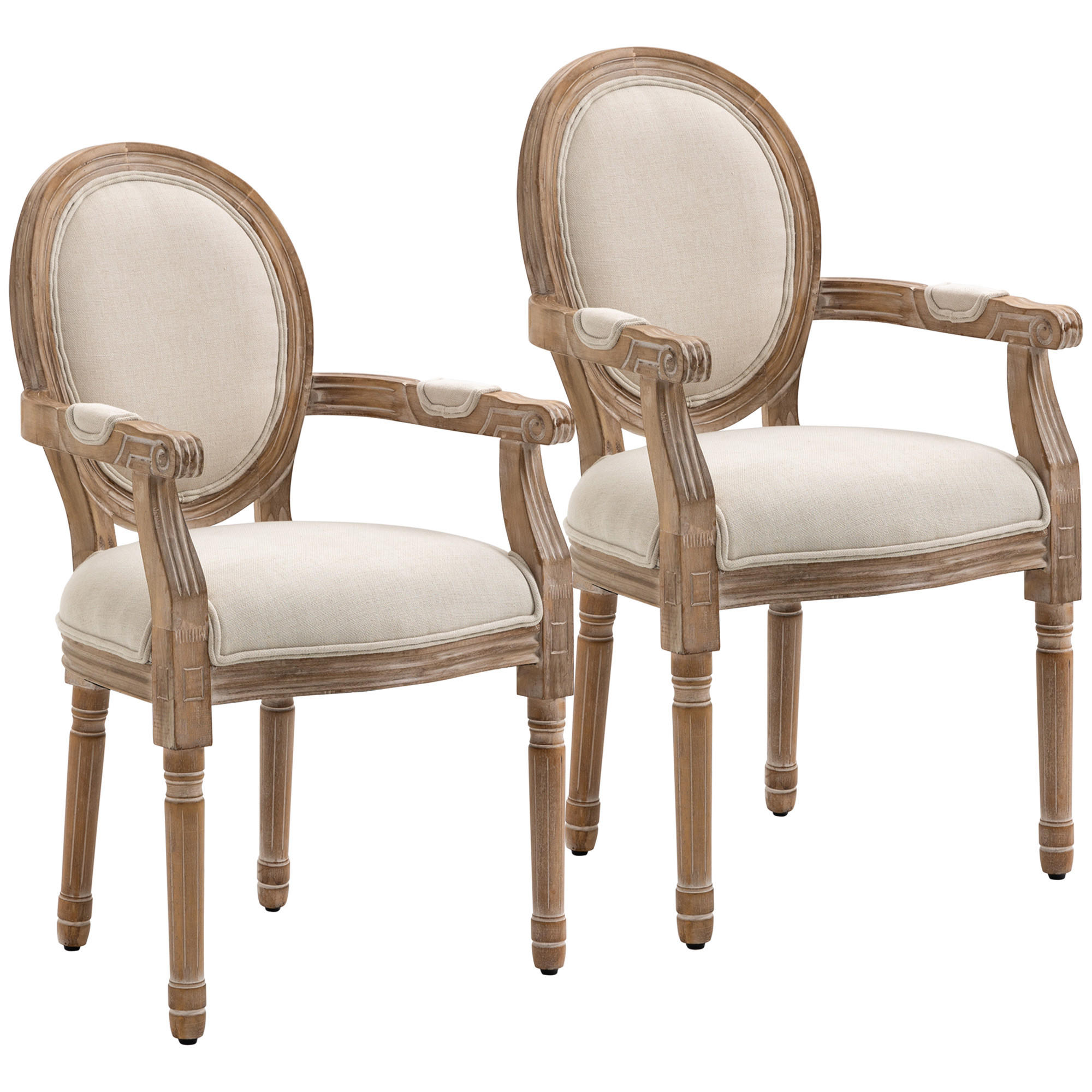 ESSZIMMERSTÜHLE 2ER-SET aus Kautschukholz Cremeweiß - Creme, Textil (54/96/56cm) - HOMCOM