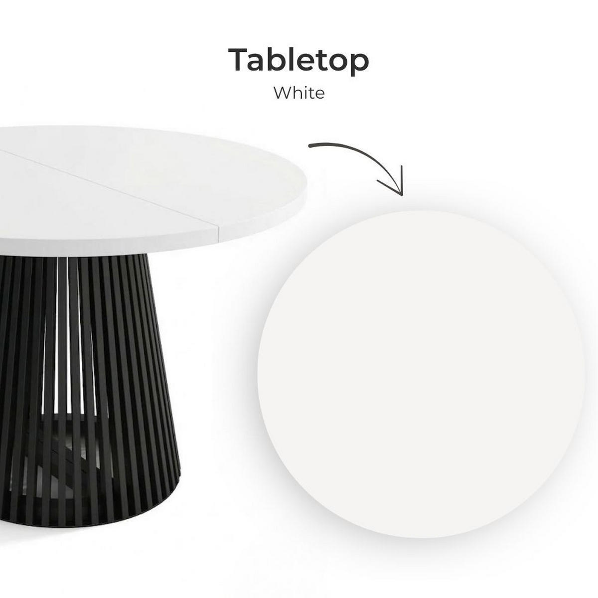 ESSTISCH runder ausziehbarer Tisch für Esszimmer DOVER 100 / 150 cm, Farbe: Weiß / Schwarz - Schwarz/Weiß, Holz (150/100/77cm) - Dekori_Interiors