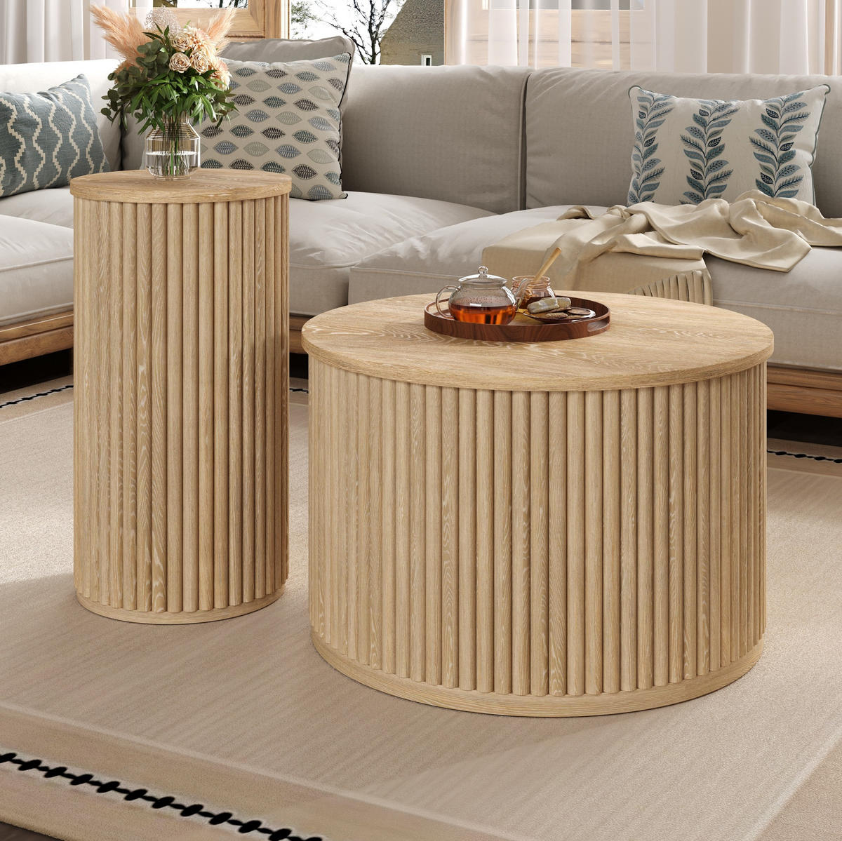 COUCHTISCH aus MDF 60x60x38.5 & 30x30x56 cm in Natur - Naturfarben, Holzwerkstoff (60/60/38.5cm) - Modfu