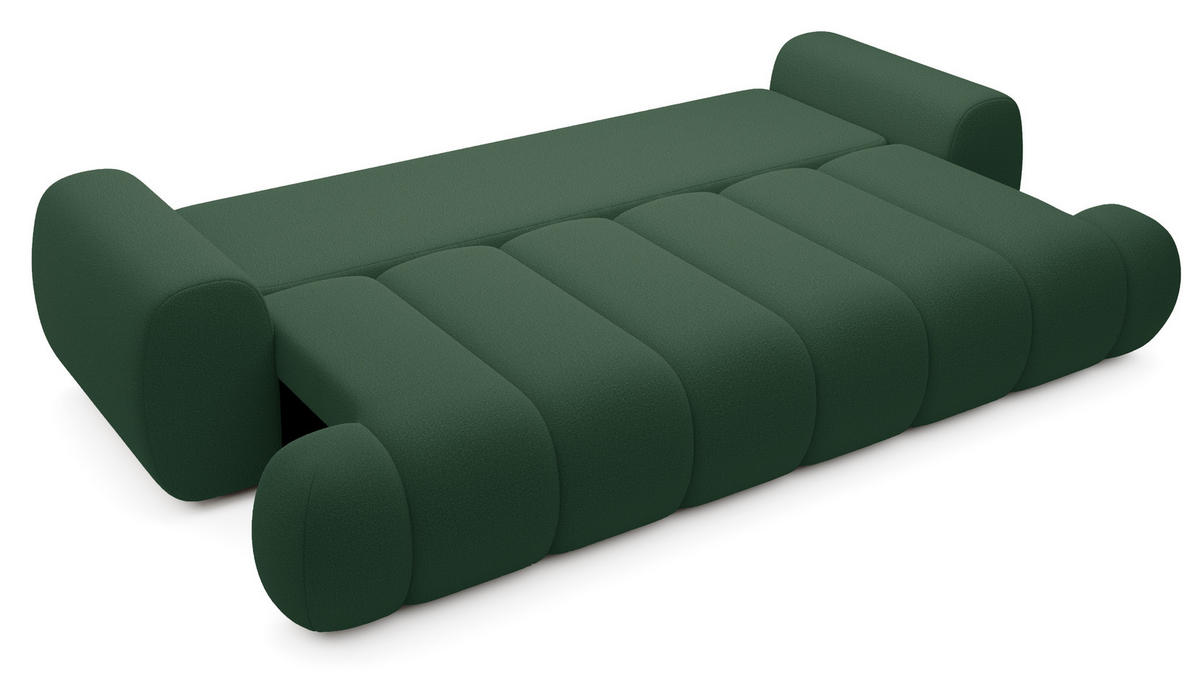 SOFA 260 cm mit Schlaffunktion Puro, Bettkasten, Modern Design, Grün - Grün, Holz (263/81/110cm) - Emporius