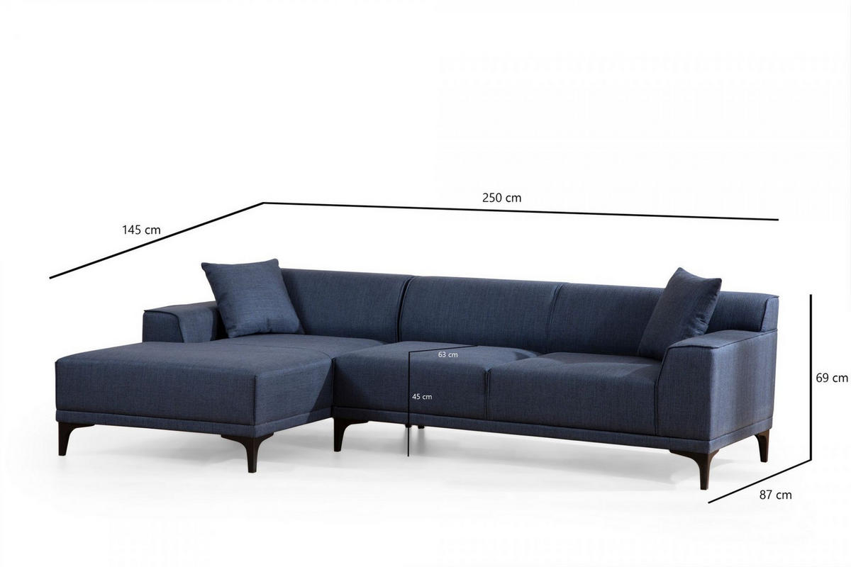 ECKSOFA modern inklusive Zierkissen - Blau/Schwarz, Holz/Kunststoff (250/145cm) - myHomelando