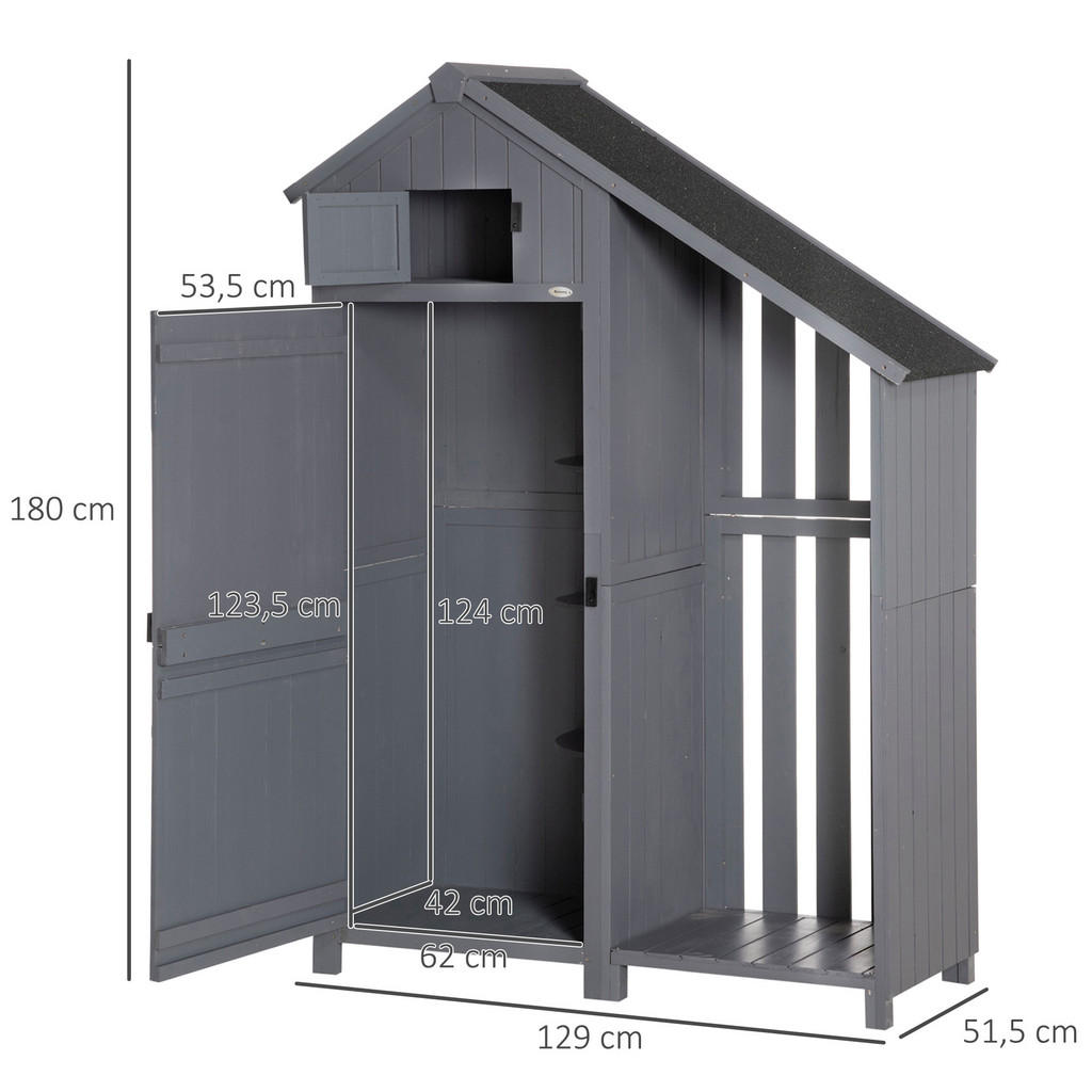 Thumbnail - Outsunny Gartenschrank, Grau, Holz, 51.5x180x129 cm, Aufbewahrung & Schutzhüllen, Geräteschuppen