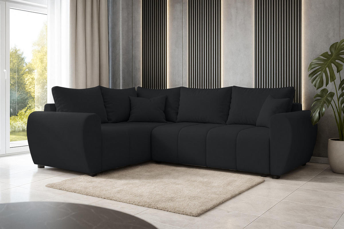 ECKSOFA L Form Malatya MAX Schwarz 246/145/82 cm stilvolle mit Schlaffunktion L - Schwarz, Kunststoff/Textil (175/235cm) - AX Living
