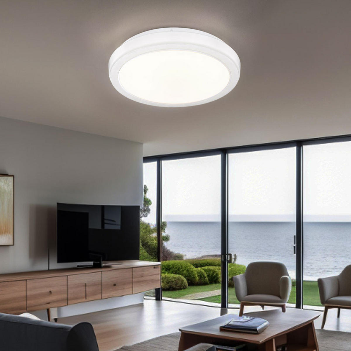 LED DECKENLEUCHTE Metall Acryl Weiß Marmoroptik 2er Set - Weiß, Metall (33.5/33.5/9.5cm) - Globo Lighting