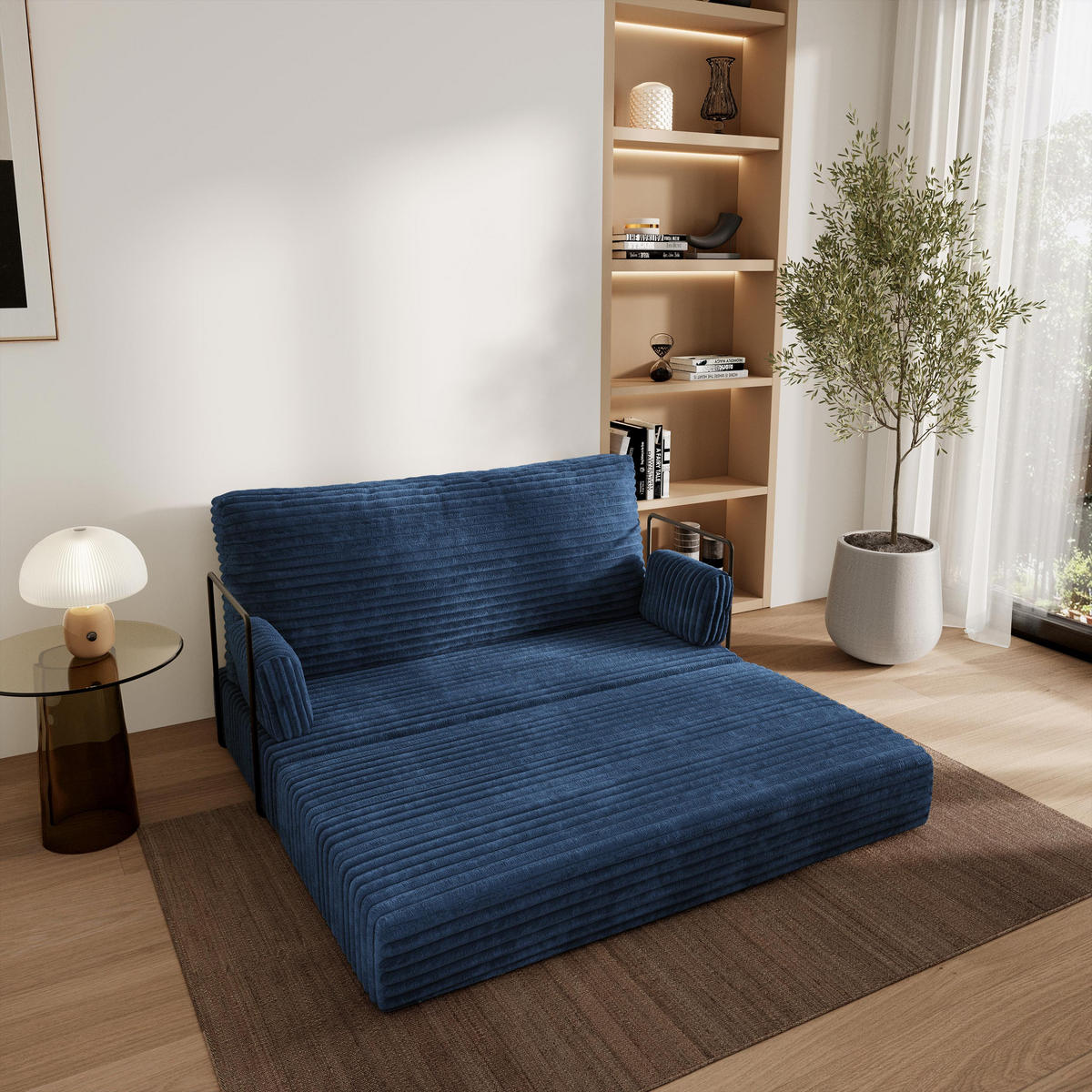POHOVKA z pěny LADIA s kovovým rámem Manšestrová látka Modrá - modrá, textil (140/86/60cm) - MASSENO