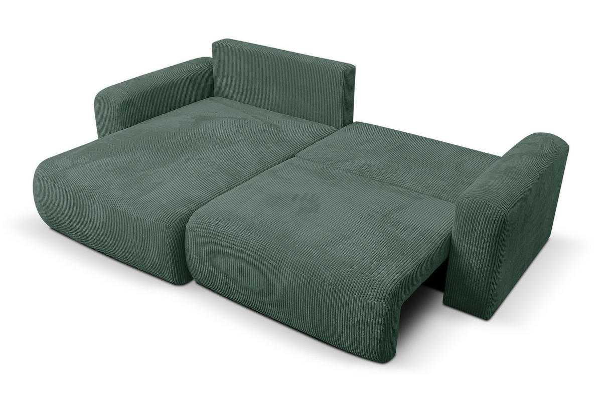 ECKSOFA Roma, Eckcouch in L-Form mit Schlaffunktion und Bettkasten, Farbe: Grün, Cordstoff, Ottomane Universal - Grün, Textil (244/142cm) - VENASI MÖBEL