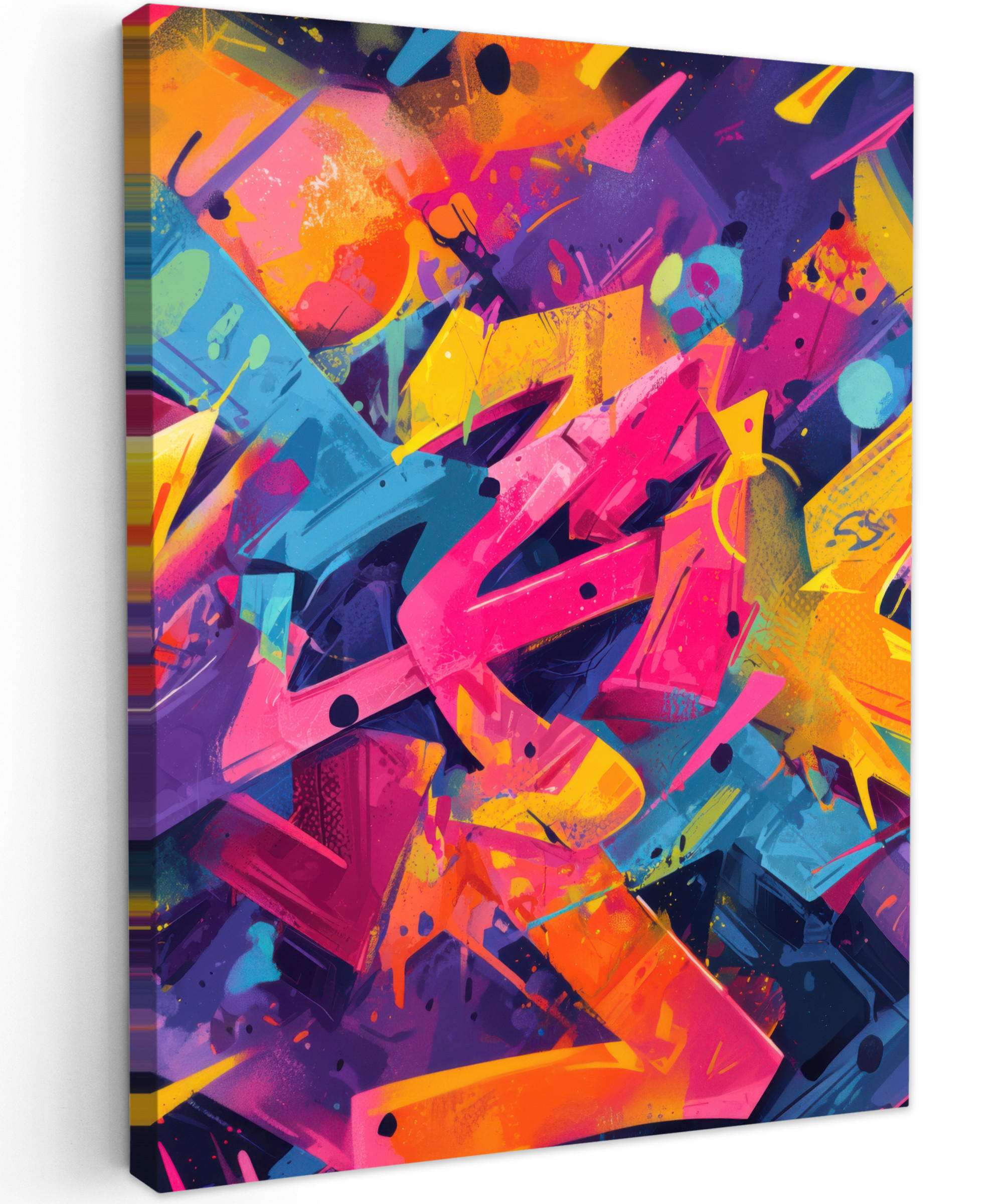 LEINWANDBILD Abstrakt - Formen - Farbenfroh Wandbild Wohnzimmer 60x80 cm - Magenta, Textil (60/80cm) - MuchoWow