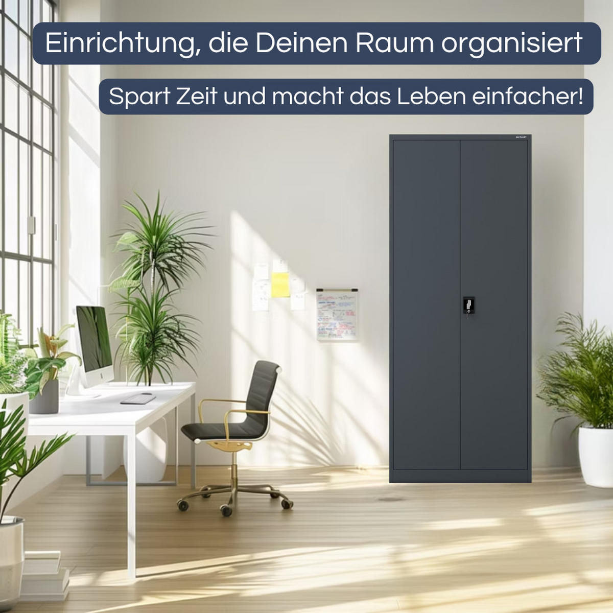 AKTENSCHRANK abschließbar KADO Flügeltüren 220x90x40cm Anthrazit - Anthrazit, Metall (90/220/40cm) - DELUKE