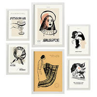 POSTER Set Mit 6 In Schwarzer Tinte Tapfer Kunstdrucke Im Skizzenstil Für Innenarchitektur A3 & A4 Weißer Rahmen - Weiß, Papier (29/3cm) - Nacnic