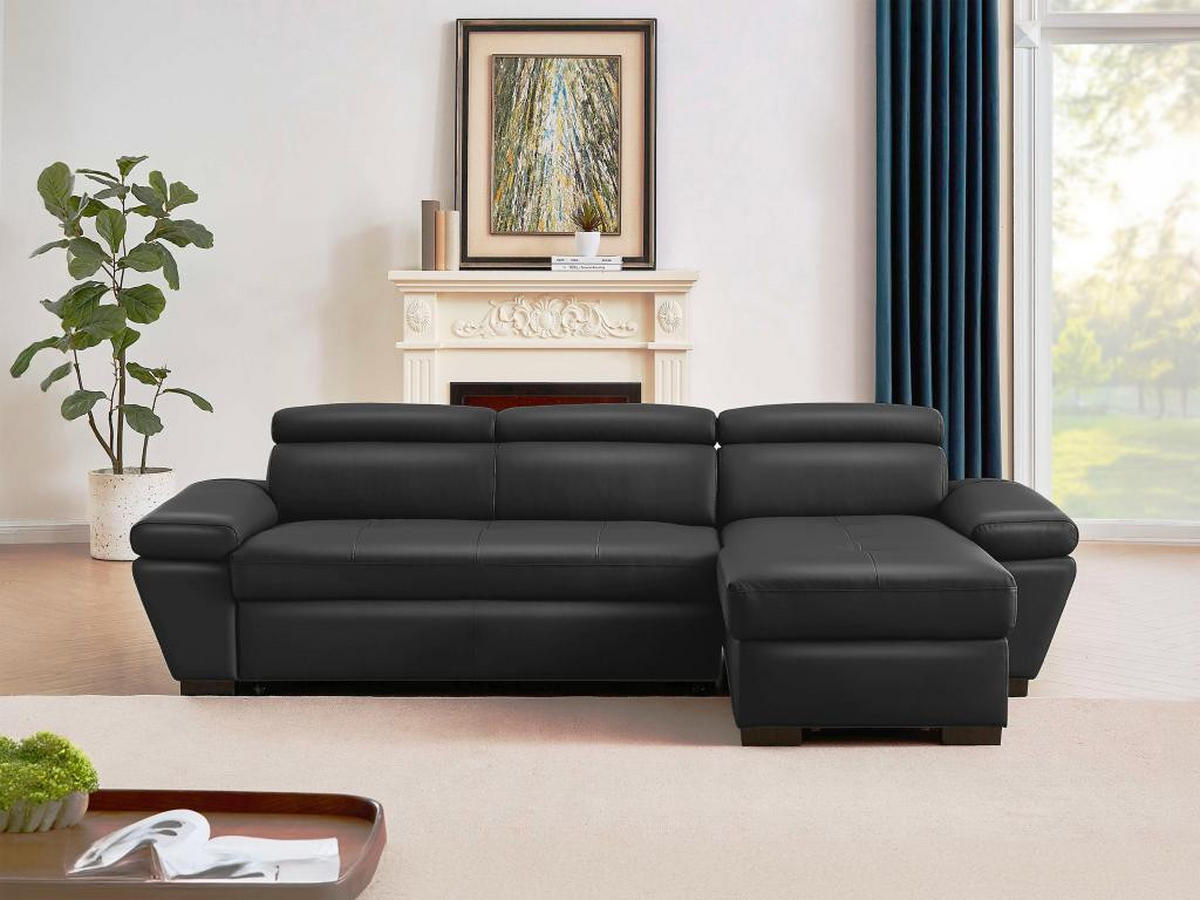 ECKSOFA Leder mit Schlaffunktion - Ecke Rechts - Anthrazit - JONOVA - Anthrazit, Leder (154/256cm) - Vente-Unique