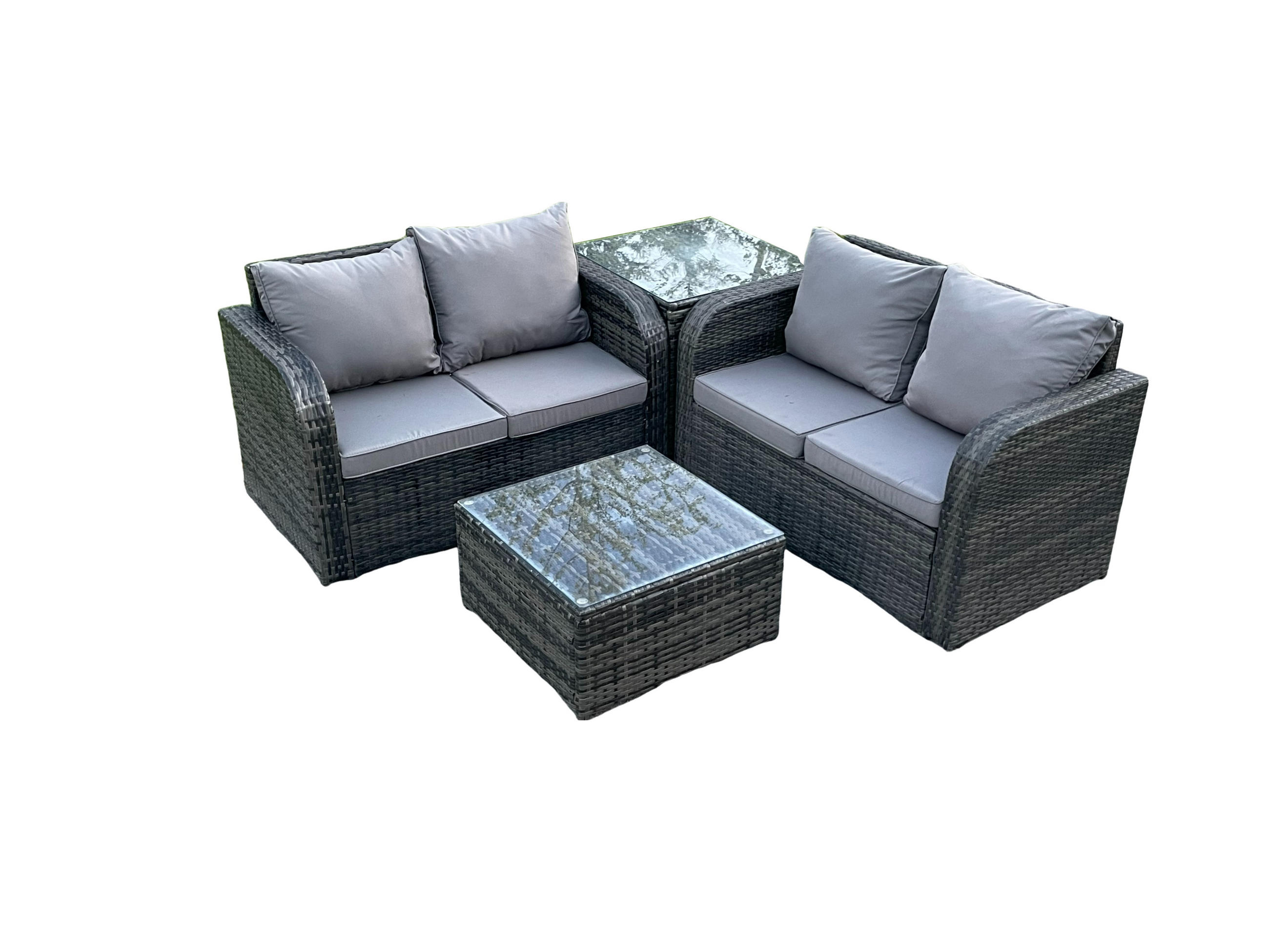 GARTENMÖBELGARNITUR Polyrattan Dunkelgrau 4-Sitzer - Dunkelgrau, Metall - Fimous