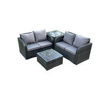 GARTENMÖBELGARNITUR Polyrattan Dunkelgrau 4-Sitzer - Dunkelgrau, Metall - Fimous