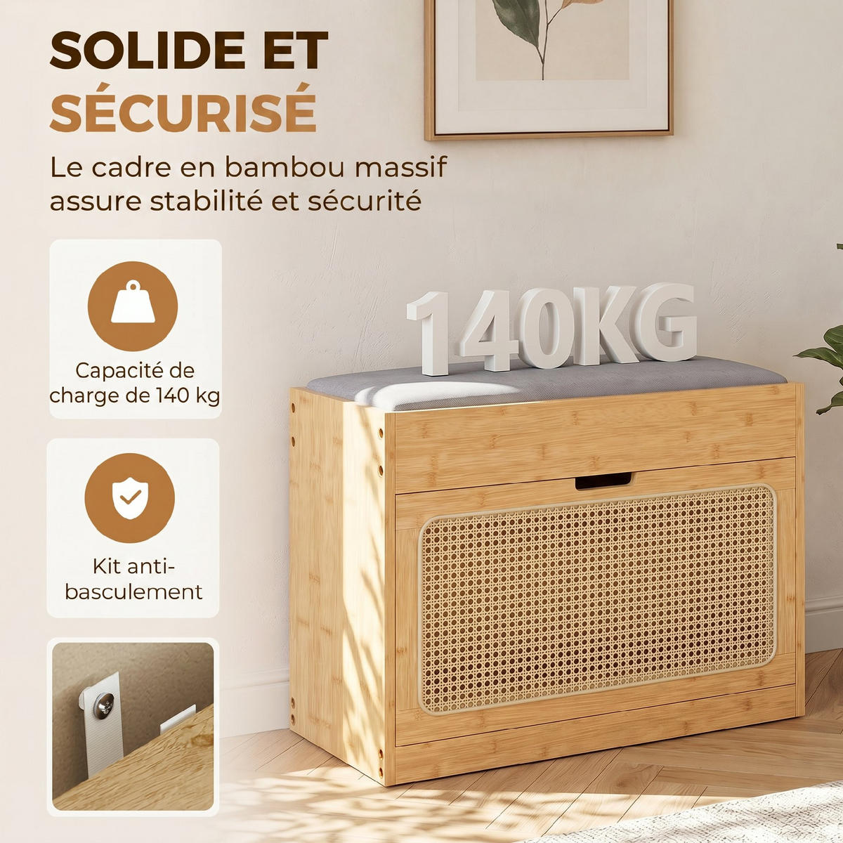 SCHUHBANK Naturfarben 63/29/48 cm - Naturfarben, Holz (63/48/29cm) - PANGIVO